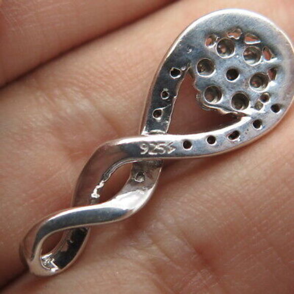 925 Sterling Silver Real White Diamond Twisted Infinity Floral Pendant - Picture 8 of 9